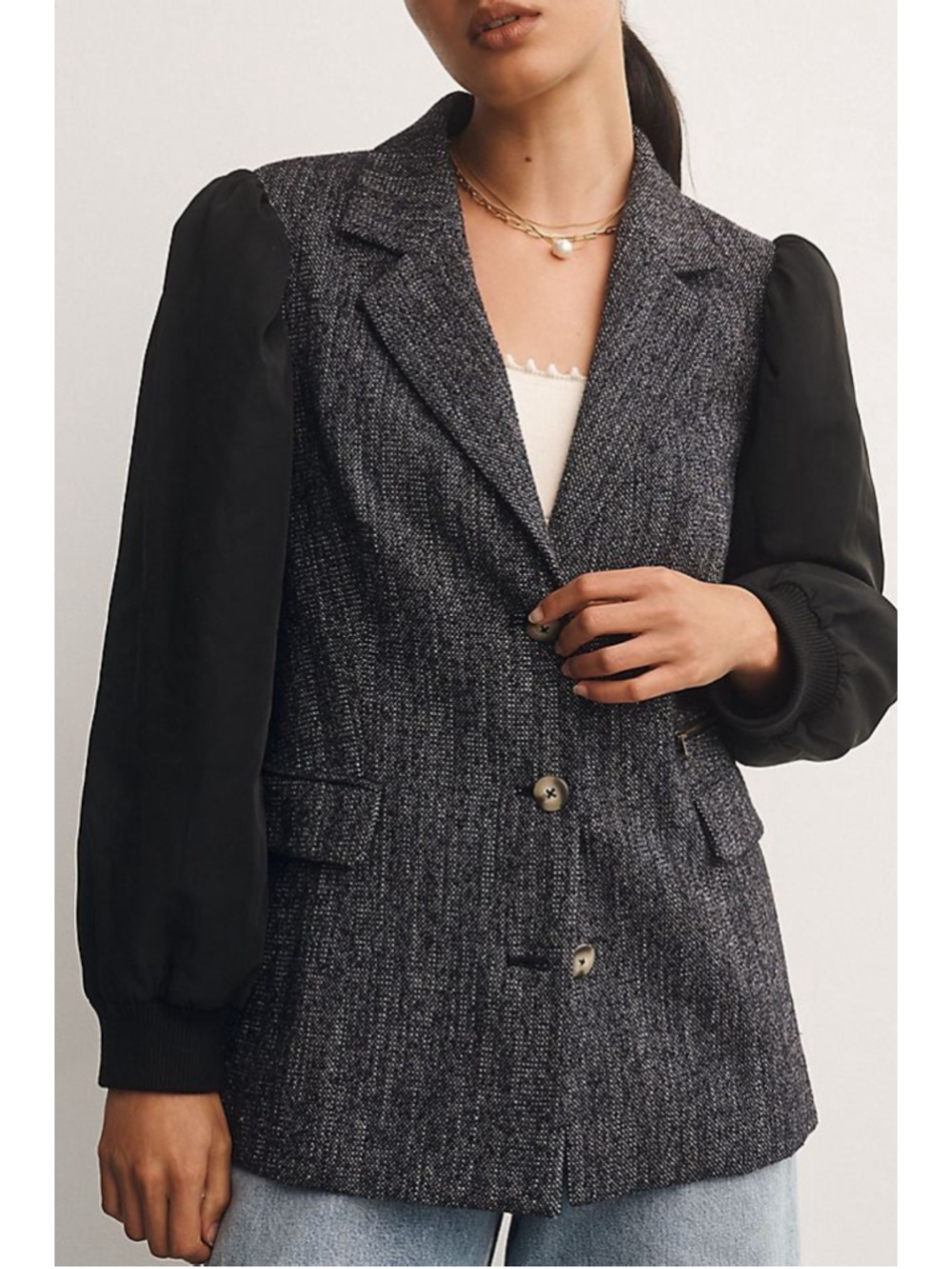 Women's Maeve mixed media relaxed Blazer Jacket, Size M